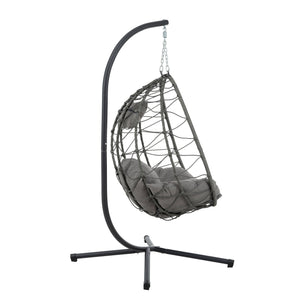 English Elm Egg Chair With Stand - Cozy Indoor Outdoor Wicker Swing Chair For Relaxation In Any Space W1703P163948