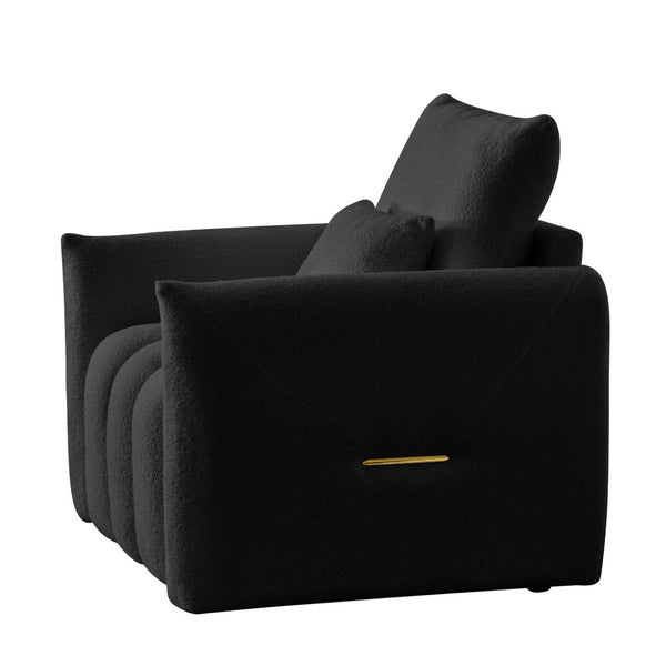 English Elm 35 Inch Teddy Velvet Lounge Chair Sculptural Cloud Seat for Modern Apartment Living Black W2564P457791