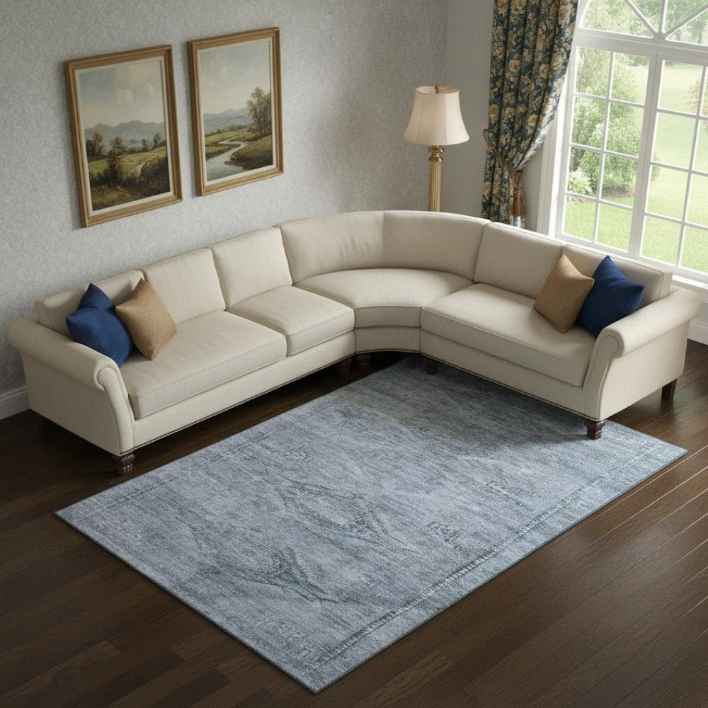 HomeRoots 9' X 12' Sky Blue & Gray Abstract Geometric Washable Area Rug - Durable, UV Protected, Stain Resistant 695401