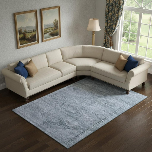 HomeRoots 9' X 12' Sky Blue & Gray Abstract Geometric Washable Area Rug - Durable, UV Protected, Stain Resistant 695401