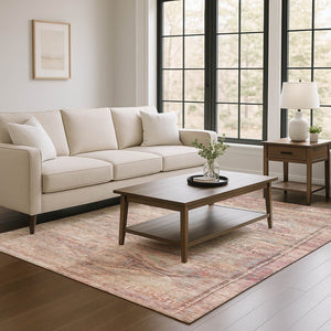 HomeRoots 5' X 8' Salmon Copper Beige Geometric Area Rug - Washable, UV Protected, Ideal for High-Traffic Spaces 695404
