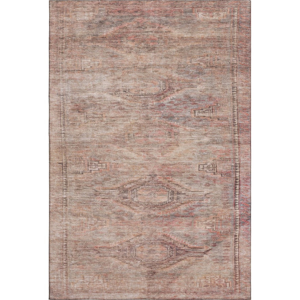 HomeRoots 5' X 8' Salmon Copper Beige Geometric Area Rug - Washable, UV Protected, Ideal for High-Traffic Spaces 695404