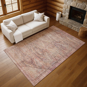 HomeRoots 5' X 8' Salmon Copper Beige Geometric Area Rug - Washable, UV Protected, Ideal for High-Traffic Spaces 695404