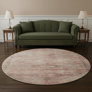 HomeRoots 8' Salmon Copper Beige Washable Round Rug - Stylish Geometric Design with UV Protection & Durability 695405