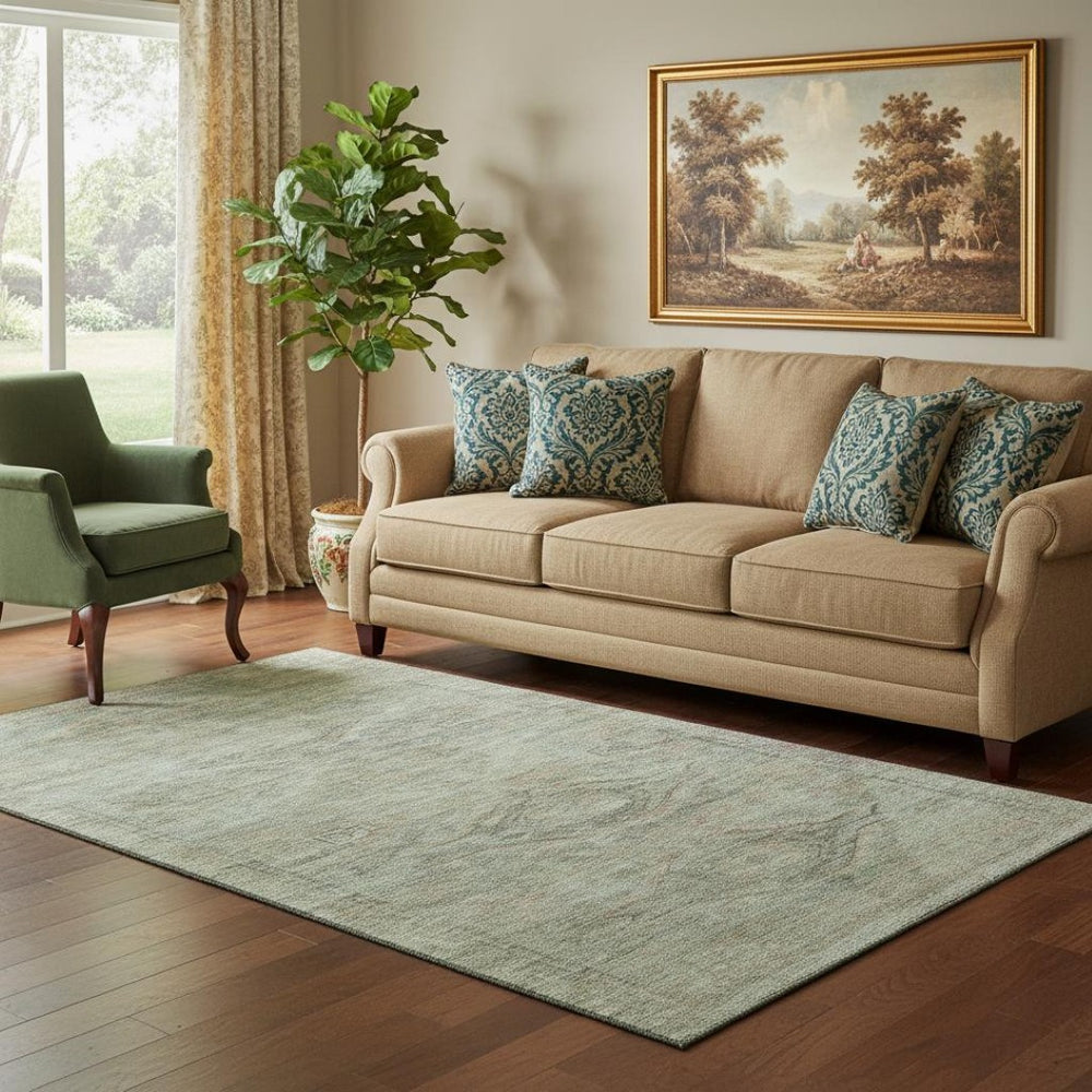 HomeRoots 5' X 8' Modern Teal, Sage & Copper Geometric Washable Area Rug with UV Protection & Stain Resistance 695410