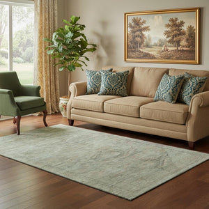 HomeRoots 5' X 8' Modern Teal, Sage & Copper Geometric Washable Area Rug with UV Protection & Stain Resistance 695410