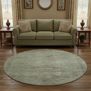 HomeRoots 8' Teal Sage & Copper Abstract Round Rug – Washable, UV-Protected, Stylish & Durable for Every Home 695411