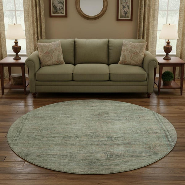 HomeRoots 8' Teal Sage & Copper Abstract Round Rug – Washable, UV-Protected, Stylish & Durable for Every Home 695411