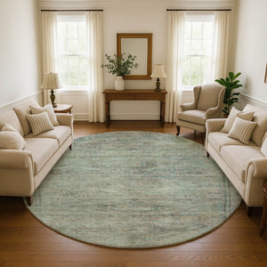 HomeRoots 8' Teal Sage & Copper Abstract Round Rug – Washable, UV-Protected, Stylish & Durable for Every Home 695411