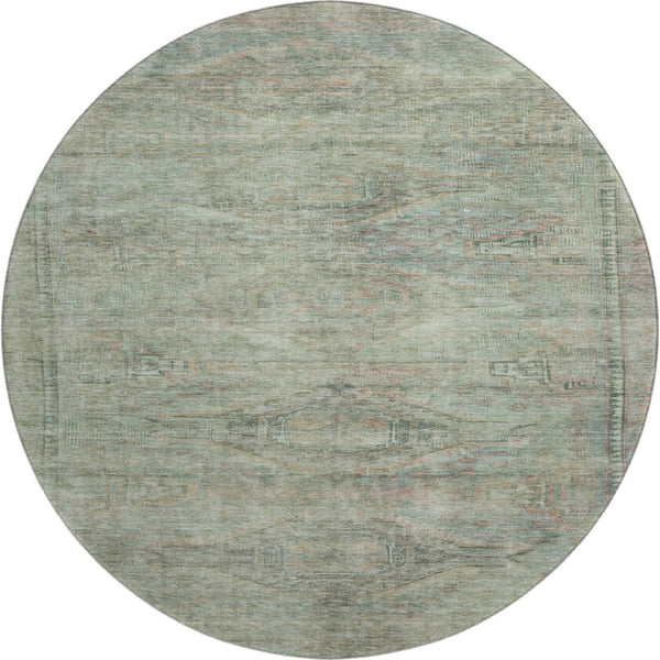 HomeRoots 8' Teal Sage & Copper Abstract Round Rug – Washable, UV-Protected, Stylish & Durable for Every Home 695411