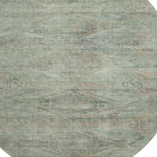HomeRoots 8' Teal Sage & Copper Abstract Round Rug – Washable, UV-Protected, Stylish & Durable for Every Home 695411