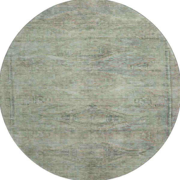 HomeRoots 8' Teal Sage & Copper Abstract Round Rug – Washable, UV-Protected, Stylish & Durable for Every Home 695411