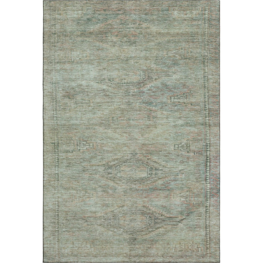 HomeRoots 8' X 10' Teal Sage Copper Abstract Geometric Area Rug - Washable, UV Protected, Stain Resistant Design 695412