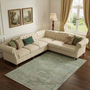 HomeRoots 9' X 12' Teal Sage Copper Area Rug – Modern Abstract Design, Washable, UV Protected & Non-Slip Backing 695413
