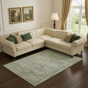 HomeRoots 10' X 14' Teal Sage and Copper Geometric Area Rug - Washable, UV Protected, Ideal for Busy Homes 695414
