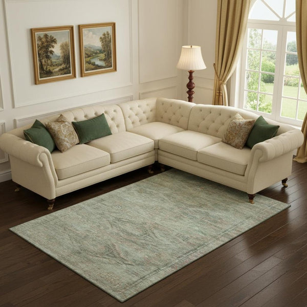 HomeRoots 10' X 14' Teal Sage and Copper Geometric Area Rug - Washable, UV Protected, Ideal for Busy Homes 695414