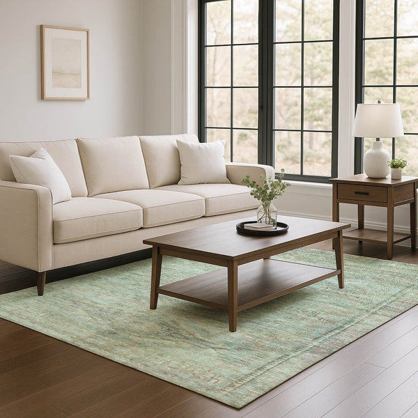 HomeRoots 10' X 14' Teal Sage and Copper Geometric Area Rug - Washable, UV Protected, Ideal for Busy Homes 695414