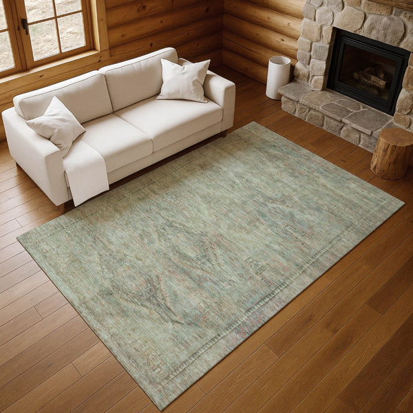 HomeRoots 10' X 14' Teal Sage and Copper Geometric Area Rug - Washable, UV Protected, Ideal for Busy Homes 695414