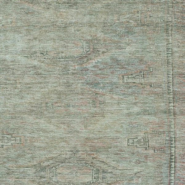 HomeRoots 10' X 14' Teal Sage and Copper Geometric Area Rug - Washable, UV Protected, Ideal for Busy Homes 695414