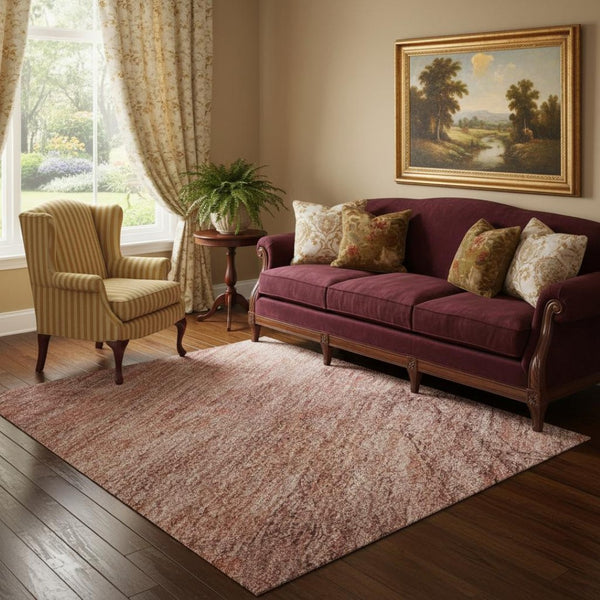 HomeRoots 5' X 8' Washable Terra Cotta Salmon Blush Area Rug - Stylish Geometric Design with UV Protection 695416