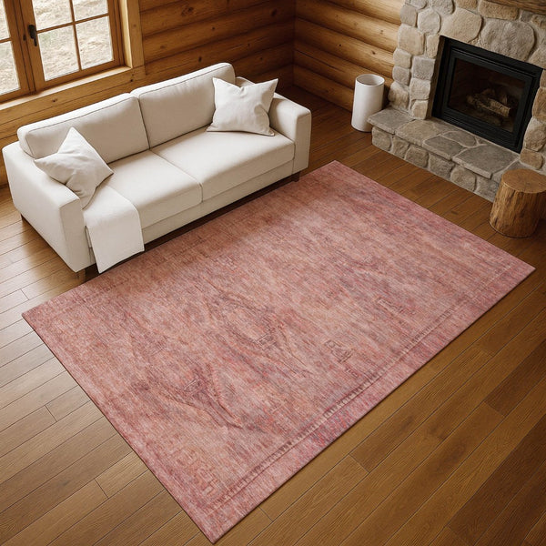 HomeRoots 5' X 8' Washable Terra Cotta Salmon Blush Area Rug - Stylish Geometric Design with UV Protection 695416