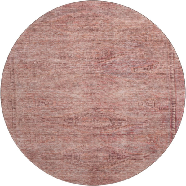 HomeRoots 8' Terra Cotta Salmon & Blush Abstract Round Rug - Washable, UV Protected, Non-Slip for High Traffic Areas 695417