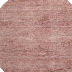 HomeRoots 8' Terra Cotta Salmon & Blush Abstract Round Rug - Washable, UV Protected, Non-Slip for High Traffic Areas 695417
