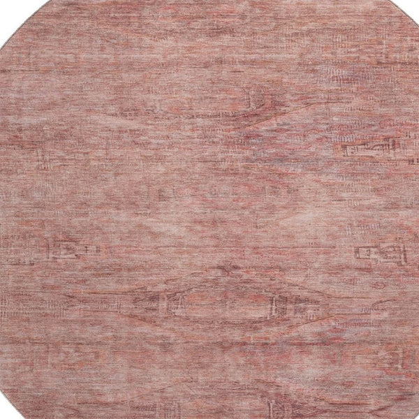 HomeRoots 8' Terra Cotta Salmon & Blush Abstract Round Rug - Washable, UV Protected, Non-Slip for High Traffic Areas 695417