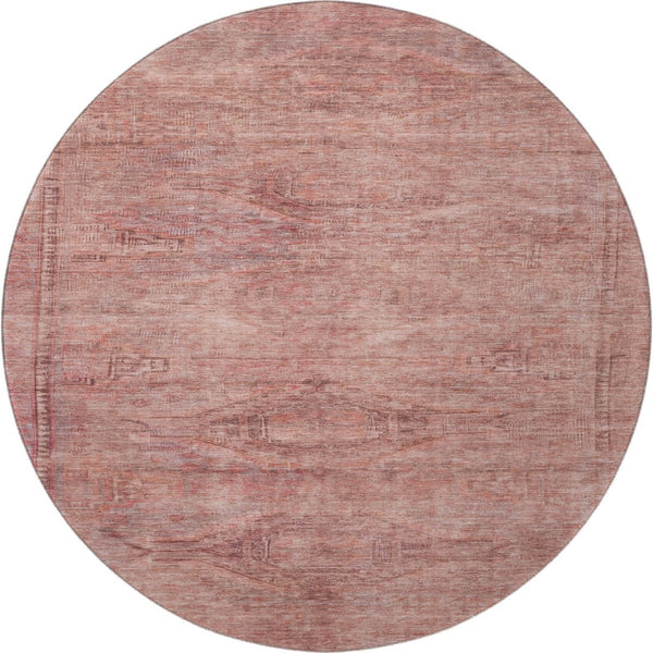 HomeRoots 8' Terra Cotta Salmon & Blush Abstract Round Rug - Washable, UV Protected, Non-Slip for High Traffic Areas 695417