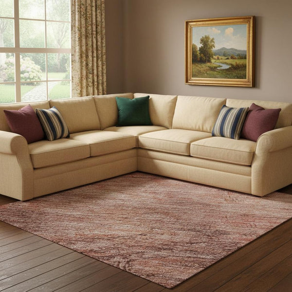 HomeRoots 8' X 10' Washable Terra Cotta Salmon Blush Area Rug with UV Protection, Non-Slip Backing & Stain Resistance 695418