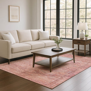 HomeRoots 9' X 12' Stylish Terra Cotta Salmon & Blush Geometric Washable Area Rug with UV Protection & Durability 695419