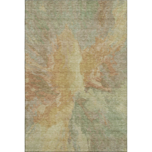 HomeRoots 5' X 8' Artichoke Green Gold Copper Abstract Area Rug – Durable, Washable, UV-Resistant for Modern Homes 695422