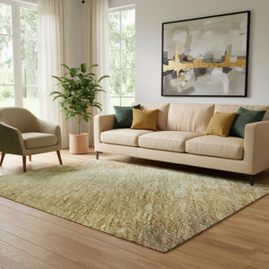 HomeRoots 5' X 8' Artichoke Green Gold Copper Abstract Area Rug – Durable, Washable, UV-Resistant for Modern Homes 695422