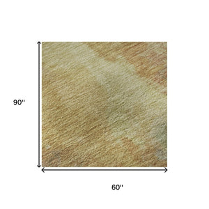 HomeRoots 5' X 8' Artichoke Green Gold Copper Abstract Area Rug – Durable, Washable, UV-Resistant for Modern Homes 695422