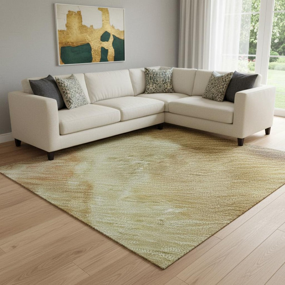 HomeRoots 8' X 10' Artichoke Green Abstract Washable Area Rug - Durable, Stylish, UV Protected & Easy Care! 695424