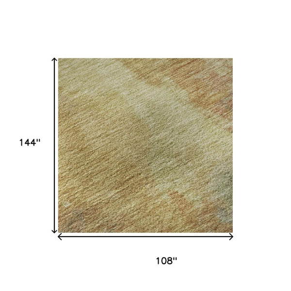 HomeRoots 9' X 12' Artichoke Green, Gold & Copper Abstract Area Rug – Durable, Stain-Resistant, UV Protected! 695425