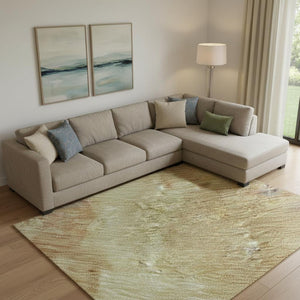 HomeRoots 10' X 14' Artichoke Green Abstract Area Rug with Gold & Copper Accents - Washable & UV Protected 695426