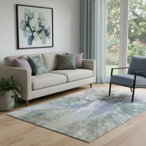 HomeRoots 5' X 8' Blue Gray and Ivory Abstract Area Rug - Washable, UV-Protected, Durable Non-Slip Design! 695428