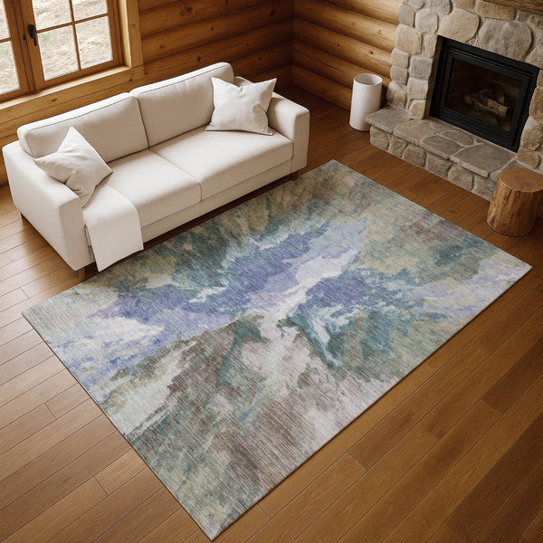 HomeRoots 5' X 8' Blue Gray and Ivory Abstract Area Rug - Washable, UV-Protected, Durable Non-Slip Design! 695428