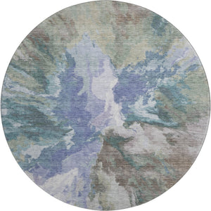 HomeRoots 8' Blue Gray and Ivory Abstract Round Rug - Washable, UV Protected, Stylish & Family-Friendly Design 695429