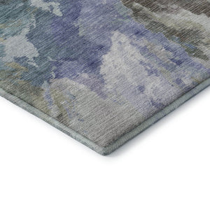 HomeRoots 8' Blue Gray and Ivory Abstract Round Rug - Washable, UV Protected, Stylish & Family-Friendly Design 695429