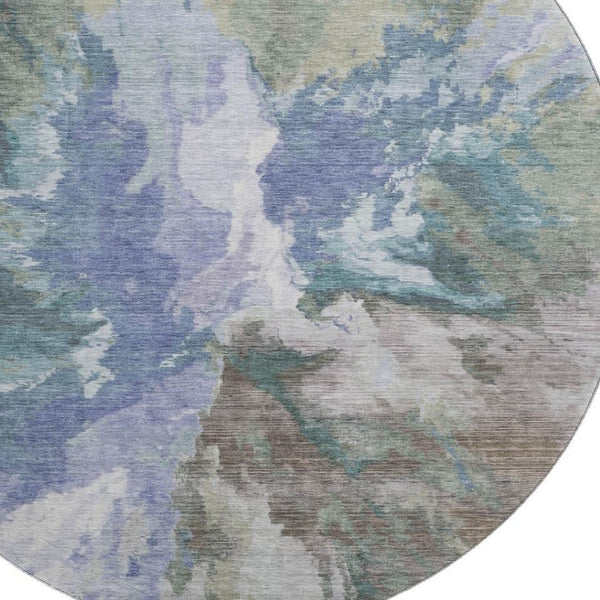 HomeRoots 8' Blue Gray and Ivory Abstract Round Rug - Washable, UV Protected, Stylish & Family-Friendly Design 695429
