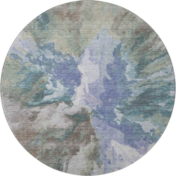 HomeRoots 8' Blue Gray and Ivory Abstract Round Rug - Washable, UV Protected, Stylish & Family-Friendly Design 695429