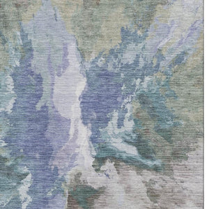 HomeRoots 8' X 10' Modern Blue Gray and Ivory Abstract Area Rug – Washable, UV Protected, Stain Resistant Design 695430
