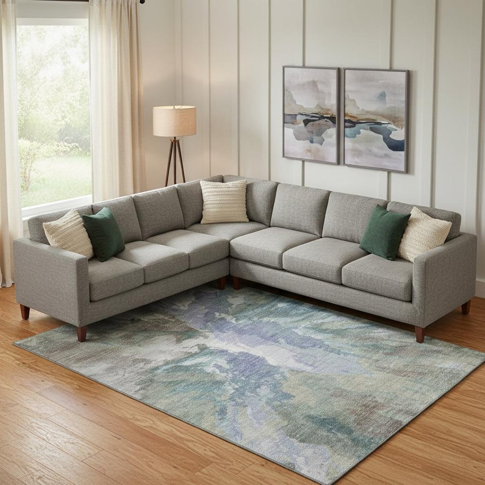 HomeRoots 9' X 12' Blue Gray and Ivory Abstract Area Rug - Durable, Stain Resistant, UV Protected for Modern Spaces 695431