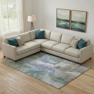 HomeRoots 10' X 14' Abstract Blue-Gray and Ivory Area Rug – Washable, UV-Protected, Perfect for High-Traffic Spaces 695432