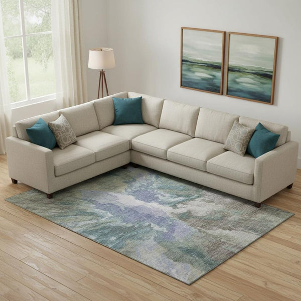 HomeRoots 10' X 14' Abstract Blue-Gray and Ivory Area Rug – Washable, UV-Protected, Perfect for High-Traffic Spaces 695432
