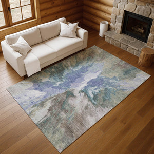 HomeRoots 10' X 14' Abstract Blue-Gray and Ivory Area Rug – Washable, UV-Protected, Perfect for High-Traffic Spaces 695432