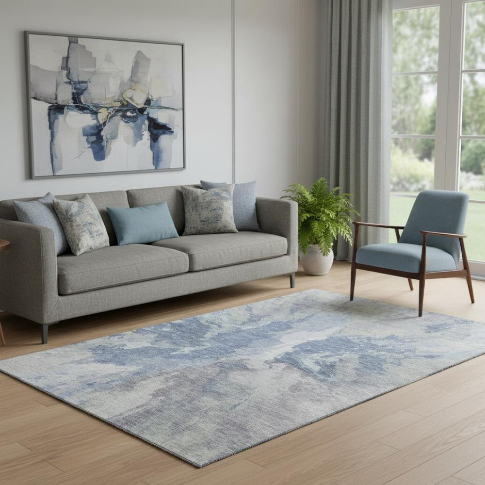 HomeRoots 5' X 8' Denim Blue Abstract Washable Area Rug with UV Protection – Durable, Stylish, Perfect for Homes! 695434