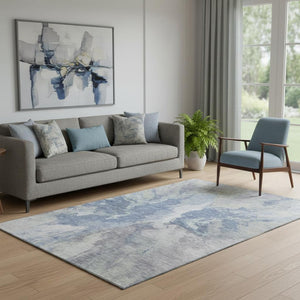 HomeRoots 5' X 8' Denim Blue Abstract Washable Area Rug with UV Protection – Durable, Stylish, Perfect for Homes! 695434